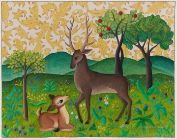 動物 Painting - 丘の上の漫画の鹿